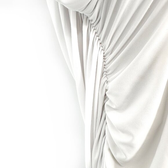 Norma Kamali Diana White Off Shoulder Shirred Stretchy Fitted Midi Dress sz S - Picture 6 of 15